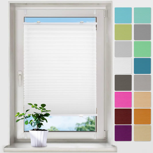 bobodeco Pleated Blind without drilling Pleated blinds with clamp fixation - White 50x230 cm (WxH) - Easyfix Pleated blind Venetian blind Fold blind Opaque - Privacy - Sun protection Ready-made pleated blind - Blinds for windows and doors