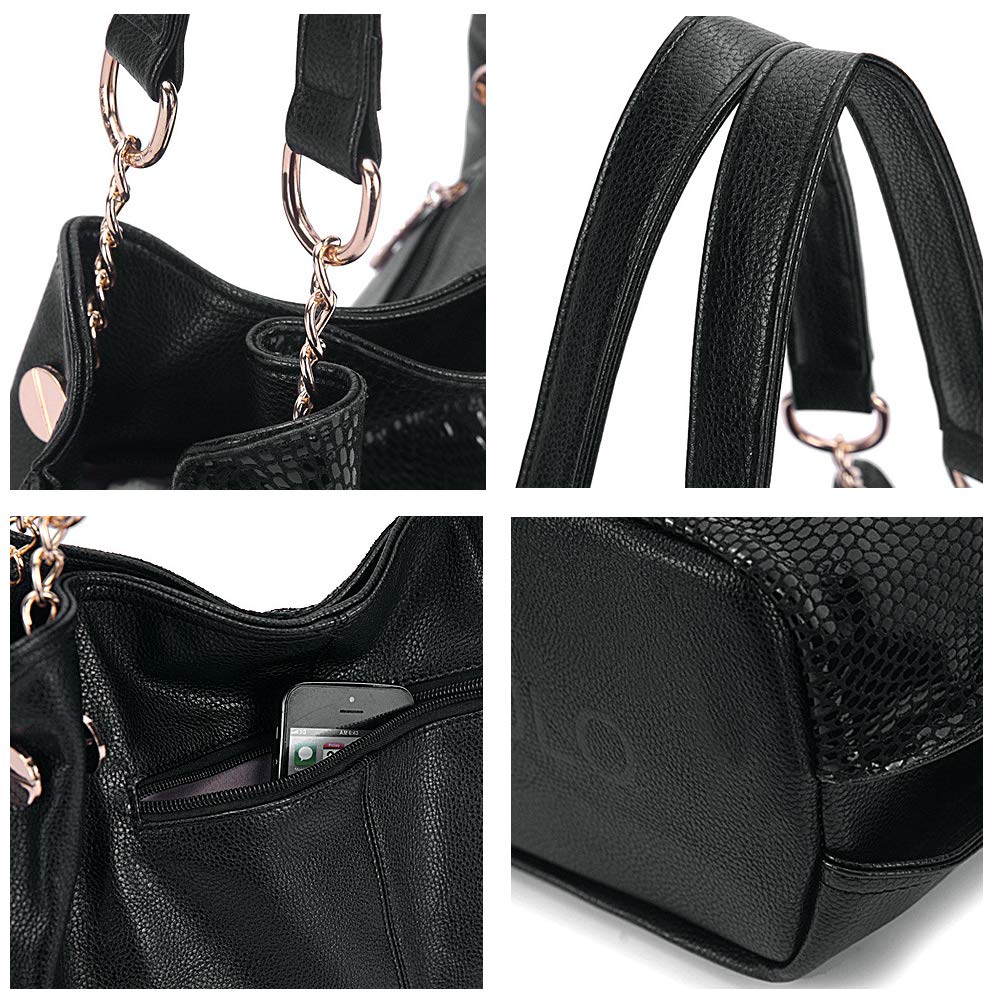 Kris Anna women's hobo shoulder bag made of PU leather with shoulder strap, shopper bag, crossbody handbag, chain handles for women in black. Single-use.
