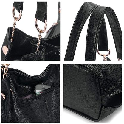 Kris Anna women's hobo shoulder bag made of PU leather with shoulder strap, shopper bag, crossbody handbag, chain handles for women in black. Single-use.