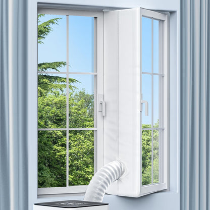 Air conditioner window seal, window seal for portable air conditioners, dryers, exhaust dryers, 400cm Hot Air Stop. Suitable for windows, casement windows, skylights. No drilling required. White.