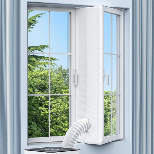 Air conditioner window seal, window seal for portable air conditioners, dryers, exhaust dryers, 400cm Hot Air Stop. Suitable for windows, casement windows, skylights. No drilling required. White.