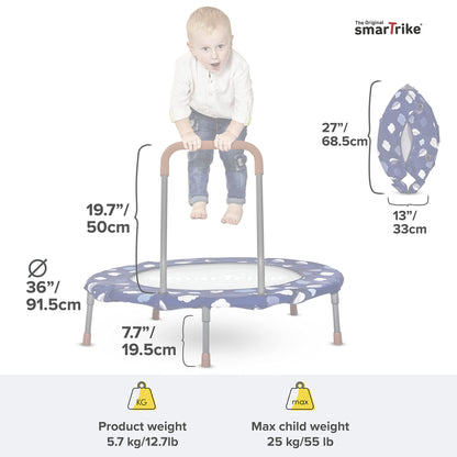smarTrike Indoor Toddler Trampoline with Handle, Foldable Kids Trampoline, 1-5 Years (Ball Pit and Trampoline, Navy)