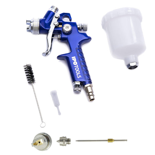 IPOTOOLS Mini HVLP paint spray gun 0.8mm + 1.0mm nozzle - H2000 professional paint spraying system spray gun with 125ml plastic cup and stainless steel nozzle 0.8mm + 1.0mm nozzle set.