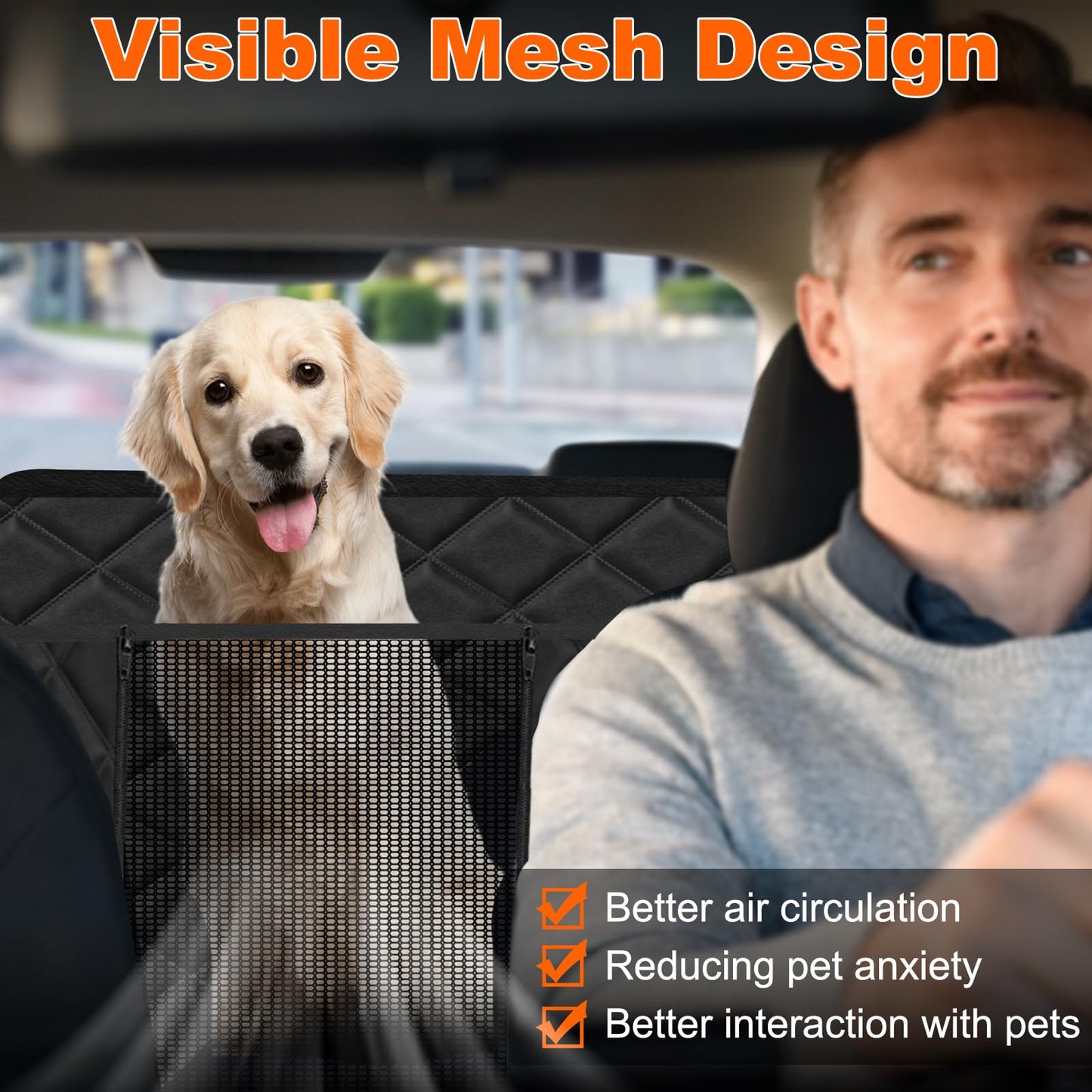 Vinstatin car backseat with hard bottom, dog blanket widened, car seat cover waterproof scratch-resistant nonslip, car seat for dogs backseat with safety belt.