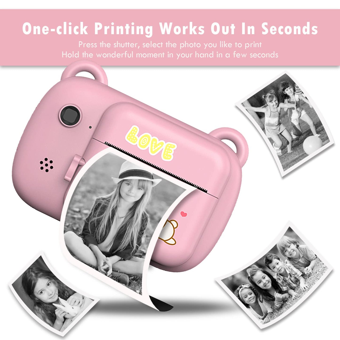 SUPBRO Kids Camera, Children's Camera, Digital Kids Cameras with 2.4-Inch Screen 1080P HD Camera Instant Print Camera for Kids 3-10 Years Old Birthday Christmas (Rabbit)