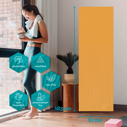 DoYourYoga Fitness Mat Yoga Mat "Kirana" made of ECO-PVC - 183 x 61 x 0.4 cm - non-slip & durable - Exercise Mat Yoga Mat Pilates Workout - Curry