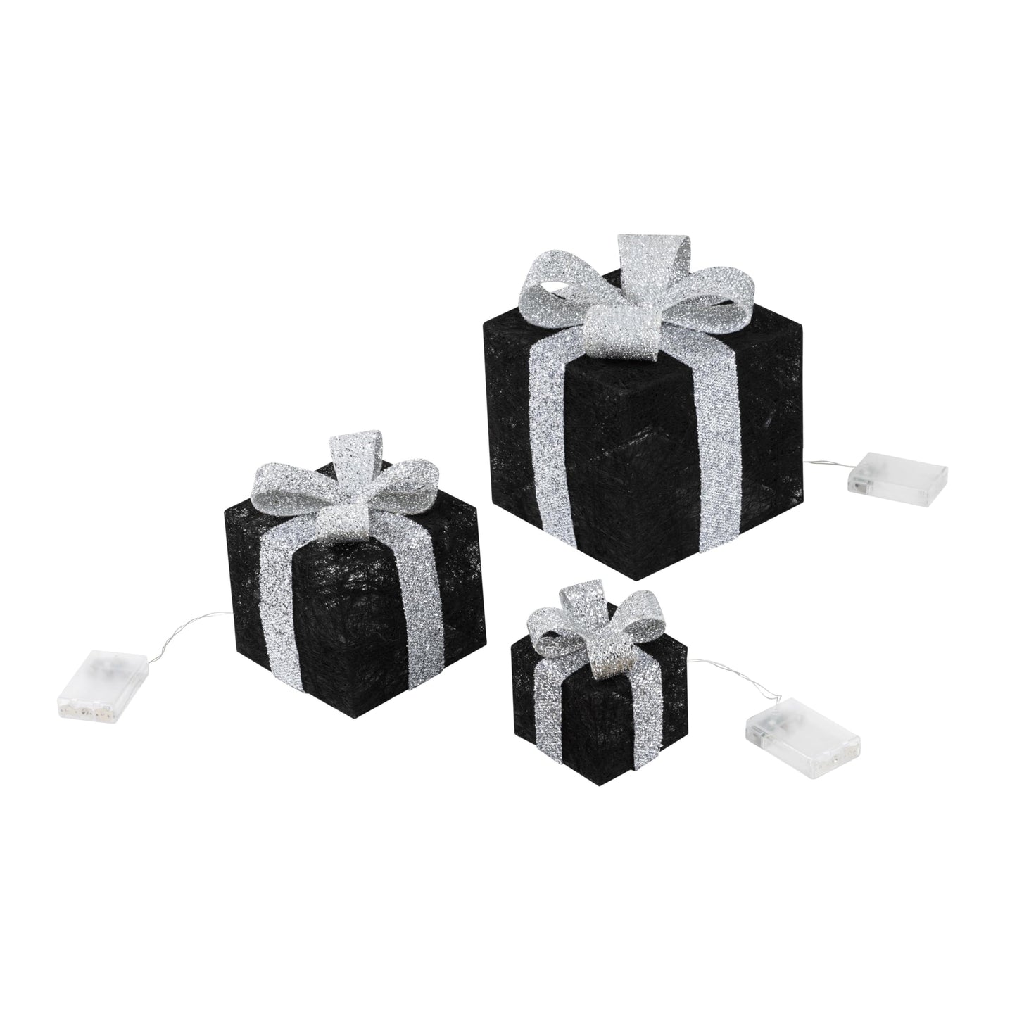 Bambelaa! 3-piece LED decorative gift light boxes with timer Christmas decoration Christmas decor illuminated decor Christmas black-silver
