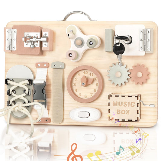 Joyreal Montessori Busy Board - Montessori Activity Board for Fine Motor Skills. Sensory Montessori Toy for Girls and Boys. Great Gift Idea.