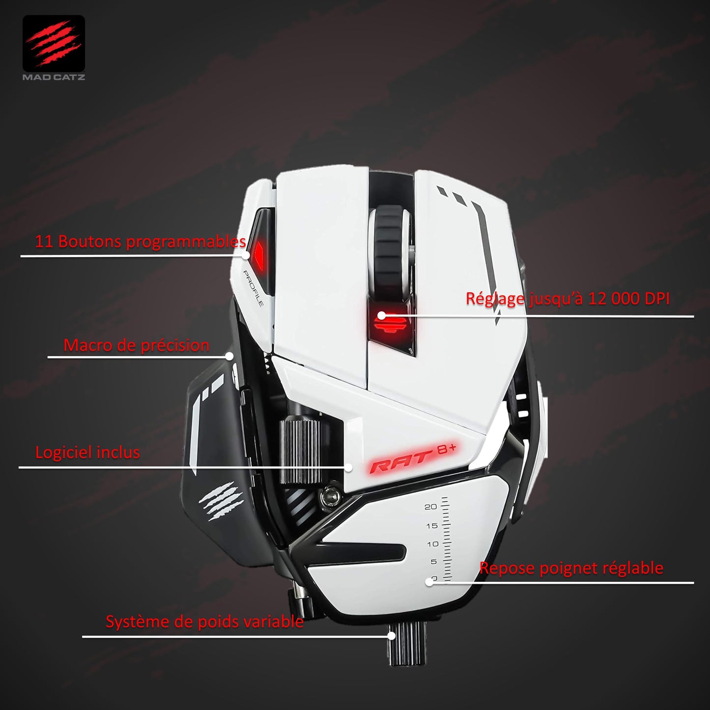 MadCatz R.A.T. 8+ Optical Gaming Mouse, White