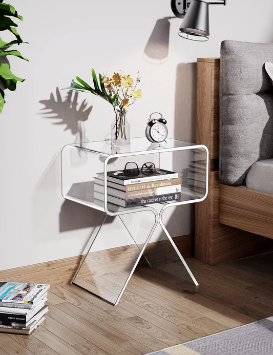 solaround Solarium Acrylic Nightstand End Table Modern Design Clear Home Decor Display Side Table (Transparent), 39*39*45CM, S-ZZXCTG01001
