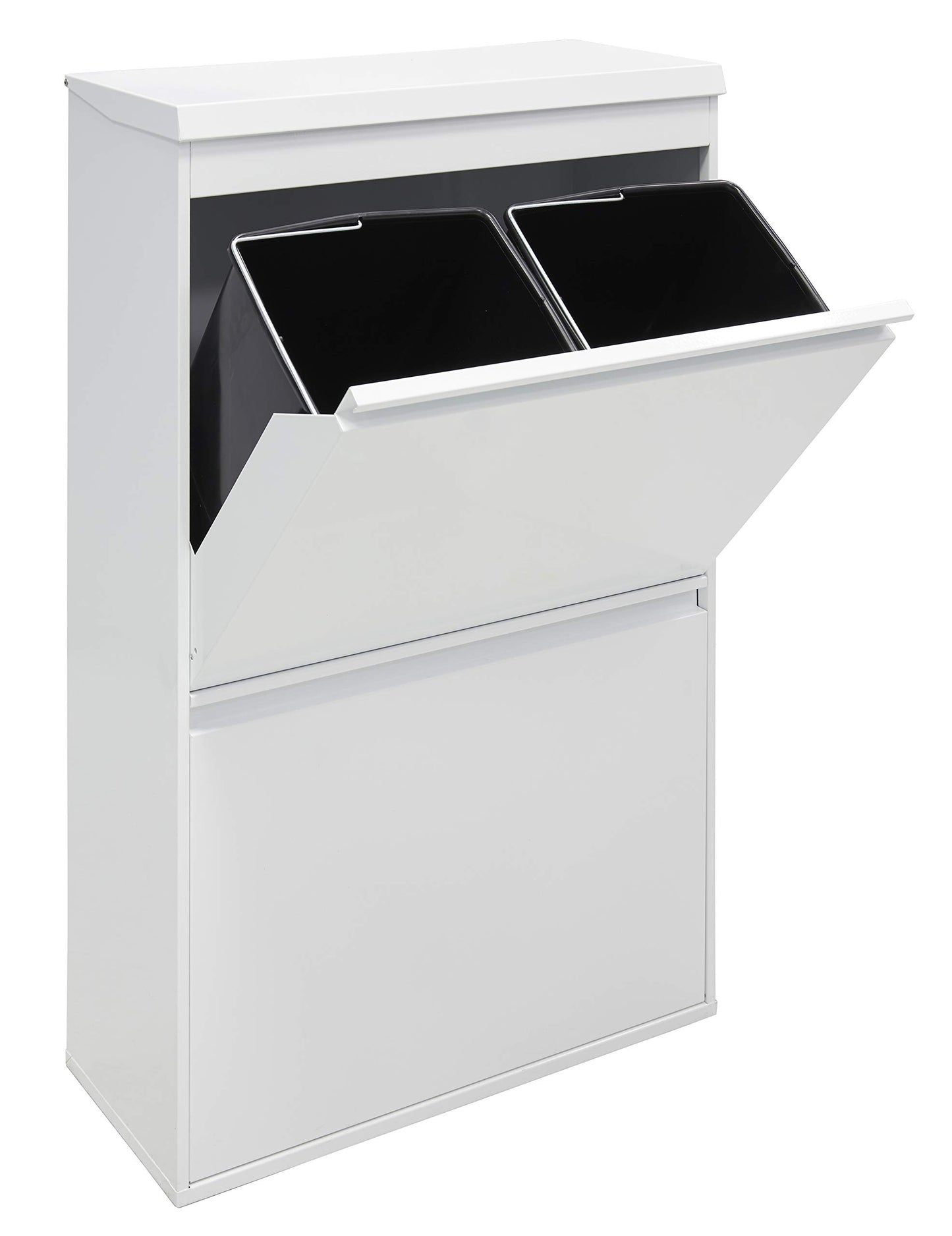 ARREGUI Top CR621-B steel recycling system with storage box and lid | 4 compartments kitchen trash can | 4x17 L (68 L) | Removable inner buckets with handle | white