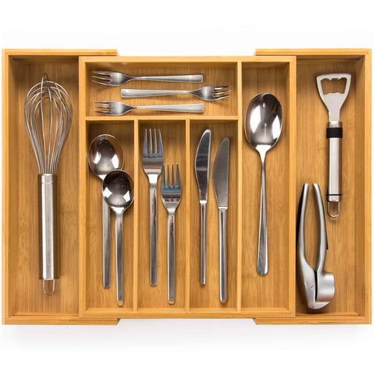 Budu cutlery tray #33.5 (depth 33.5cm) made of bamboo - Drawer organization system for the kitchen - Cutlery tray for drawers made of bamboo - Expandable - Kitchen drawer organizer - Kitchen organizer