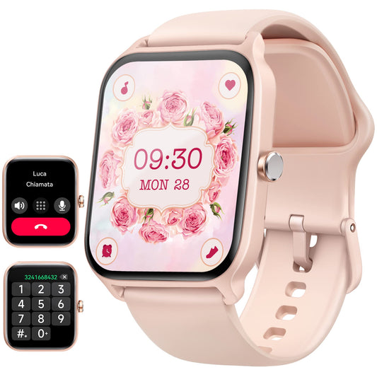Women's smartwatch with phone function, 1.8" fitness watch for women with Alexa integrated heart rate/sleep/SpO2 monitor, pedometer watch for women with IP68 waterproof rating, 100+ sports modes, compatible with Android & IOS.