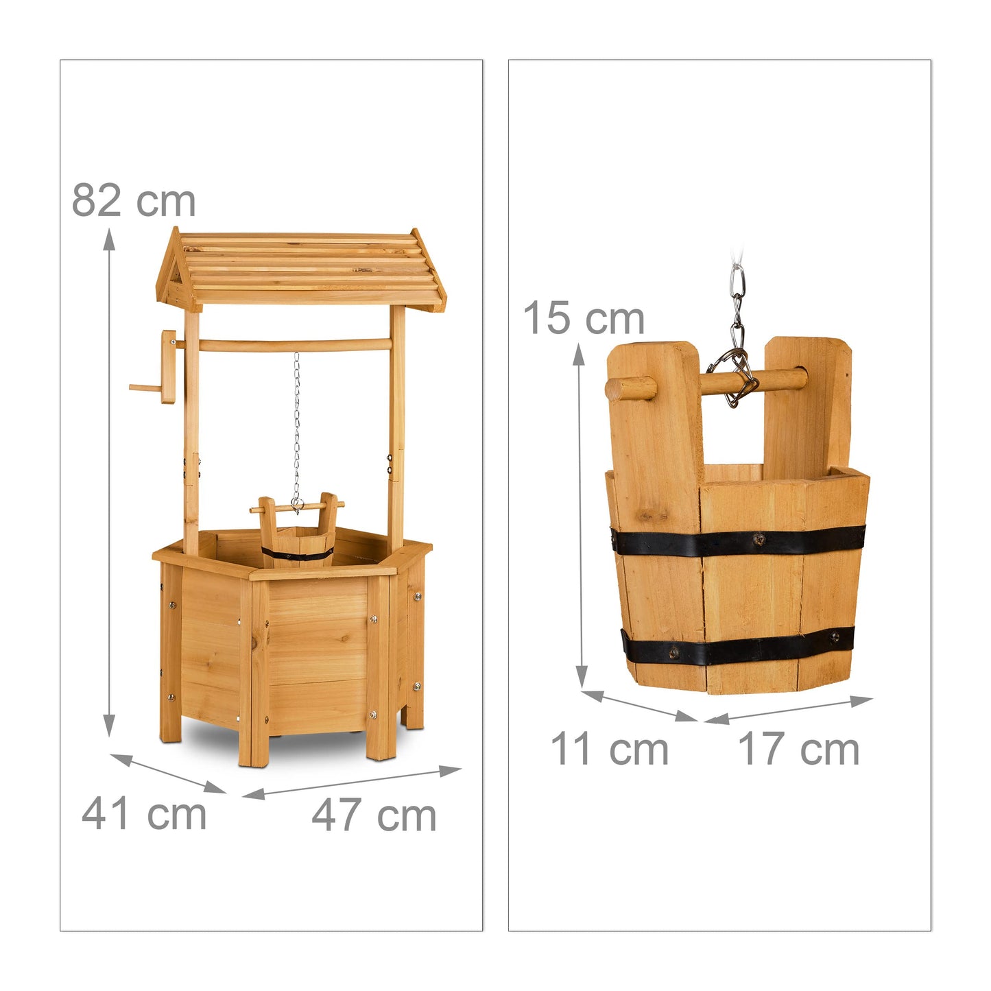 Relaxdays decorative fountain for garden made of wood, with rolling bucket design, dimensions HxWxD: 82 x 47 x 41 cm, ornamental fountain, garden decoration, wooden fountain, natural.