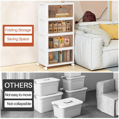PurKeep Storage Box with Lid - 23L*4 plastic storage box with lid, storage bins with lid, collapsible box, Foldable Storage Containers for home and office, white, 4 pack