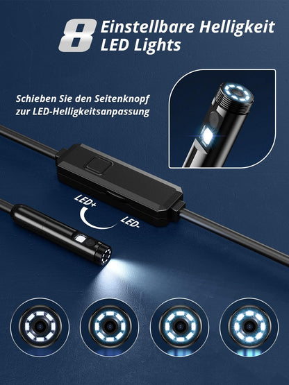 Acoath Endoscope Camera with Light, 1920 HD Tube Camera with 8 LEDs, IP67 Waterproof Inspection Camera Gadget, 10M Drain Camera Tools for Android & iOS - 2 Lenses