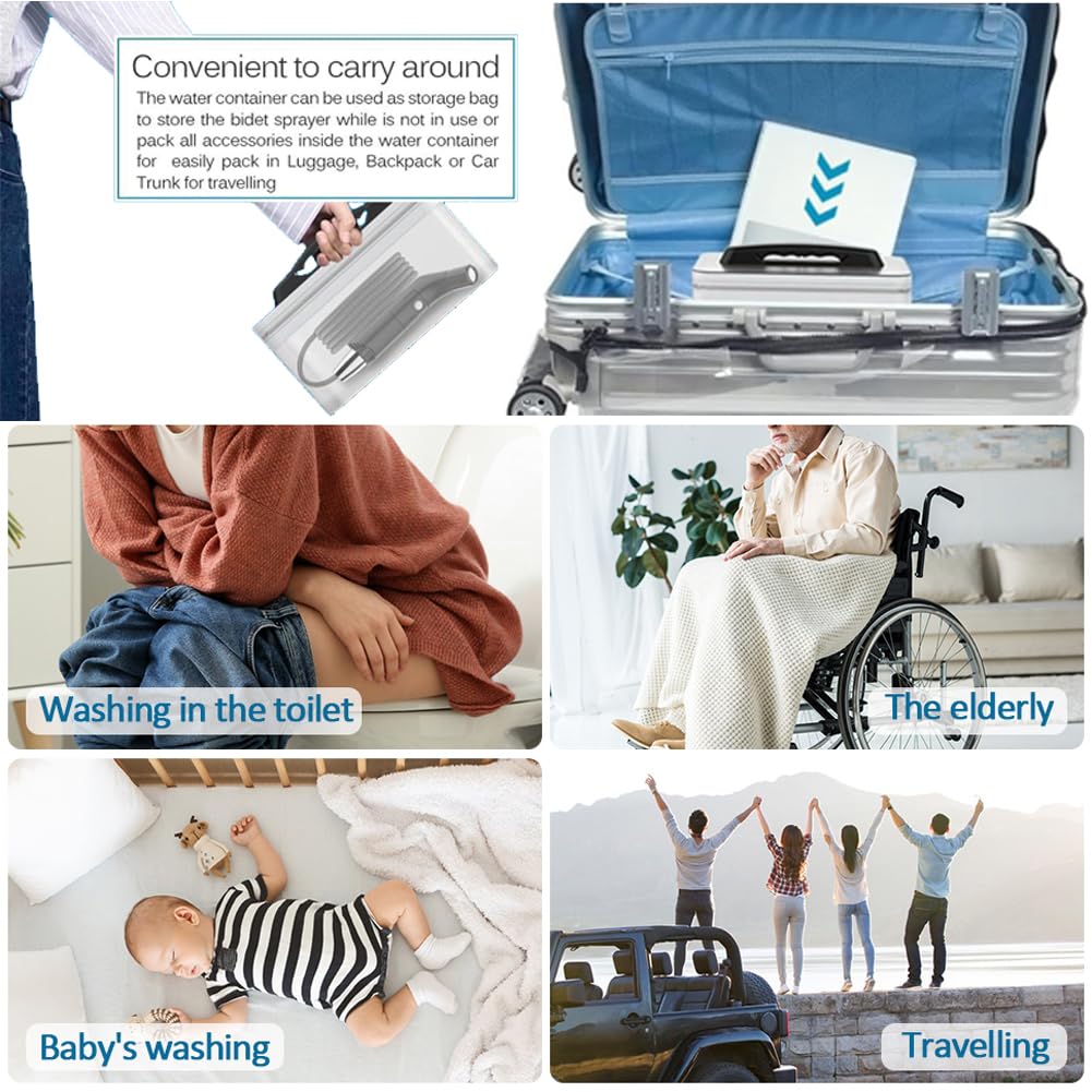 Zooma Travel Bidet Electric, 2.3L Portable Bidet, Electric B-idet Handheld Sprayer for Toilet Outdoor, Camping Bottle Spray Bottle Hand Perineal Bottle for Women Men Kids