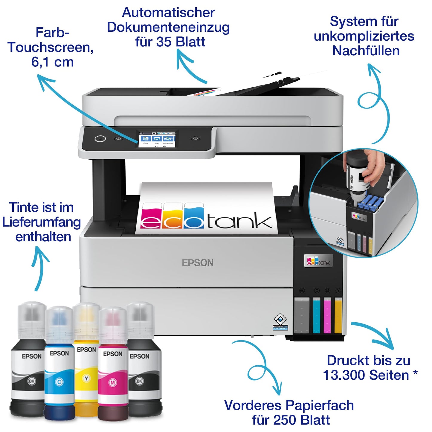 Epson EcoTank ET-5150 A4 multifunctional WLAN ink tank printer.