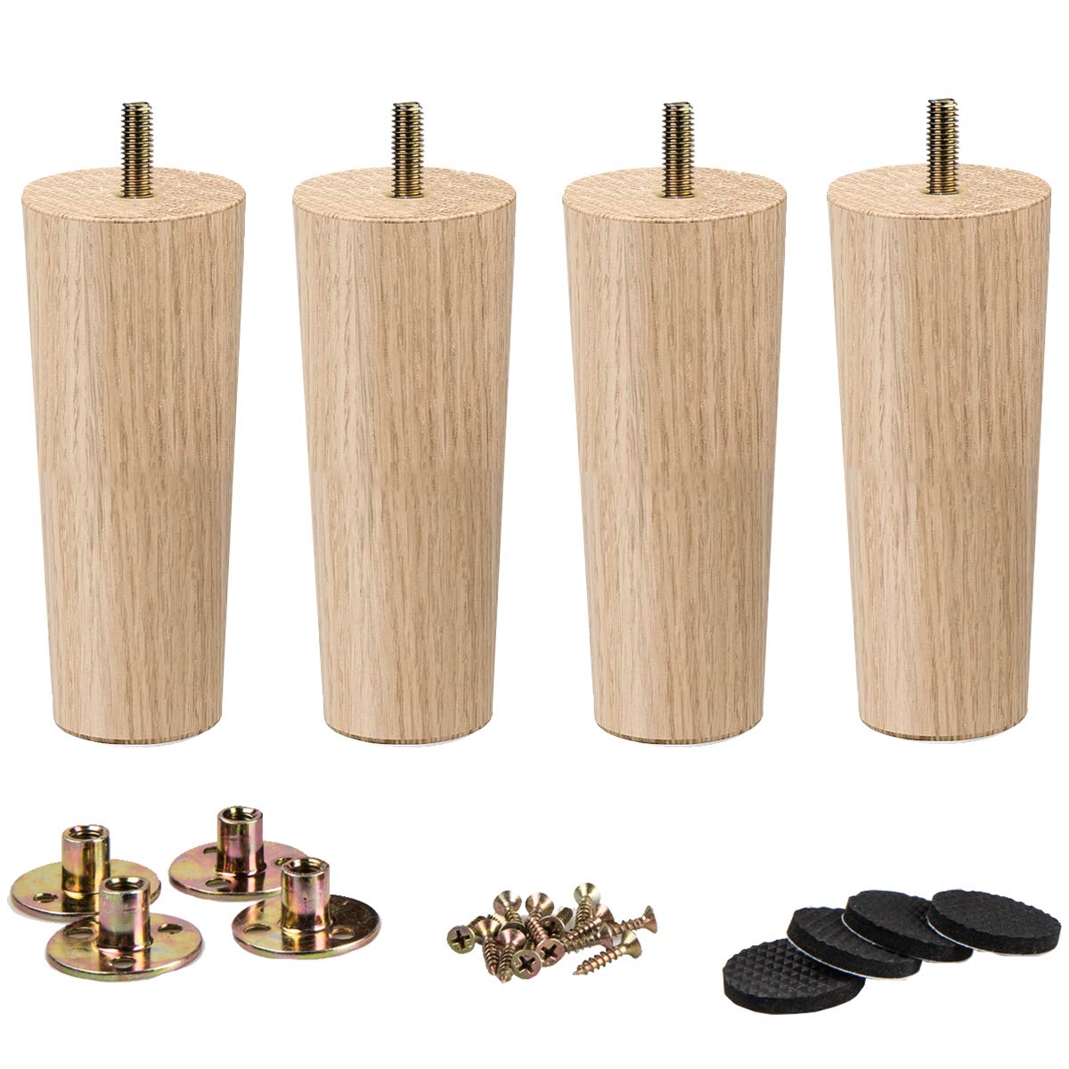 The La Vane 4pcs Solid Wood Furniture Legs - Cone Shaped Table Legs Replacement (Height: 20cm) with M8 Threaded Bolt, Mounting Plates - For Sofa, Bed, Cabinet, Couch, Ottoman & Tables - Easy to install.