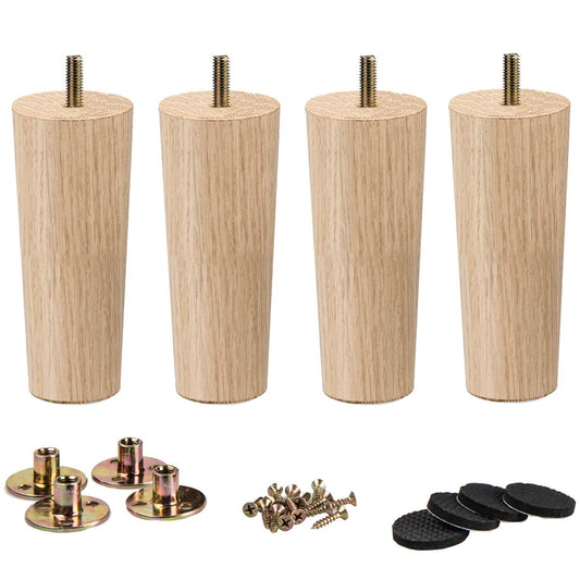 The La Vane 4pcs Solid Wood Furniture Legs - Cone Shaped Table Legs Replacement (Height: 20cm) with M8 Threaded Bolt, Mounting Plates - For Sofa, Bed, Cabinet, Couch, Ottoman & Tables - Easy to install.