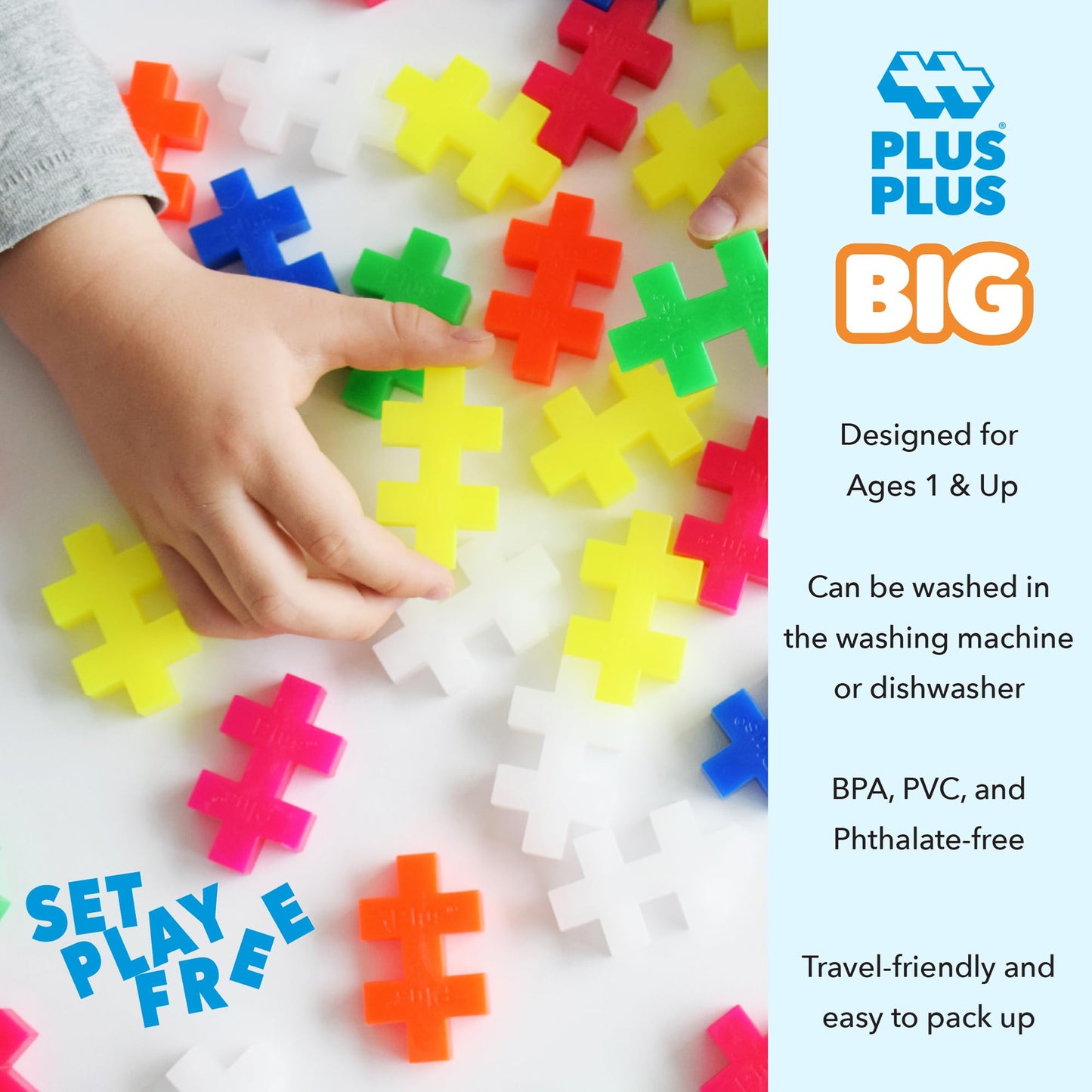 Plus-Plus 9603411 Creative Building Blocks, Big Neon Set, Awesome Construction Toy, 100 Pieces