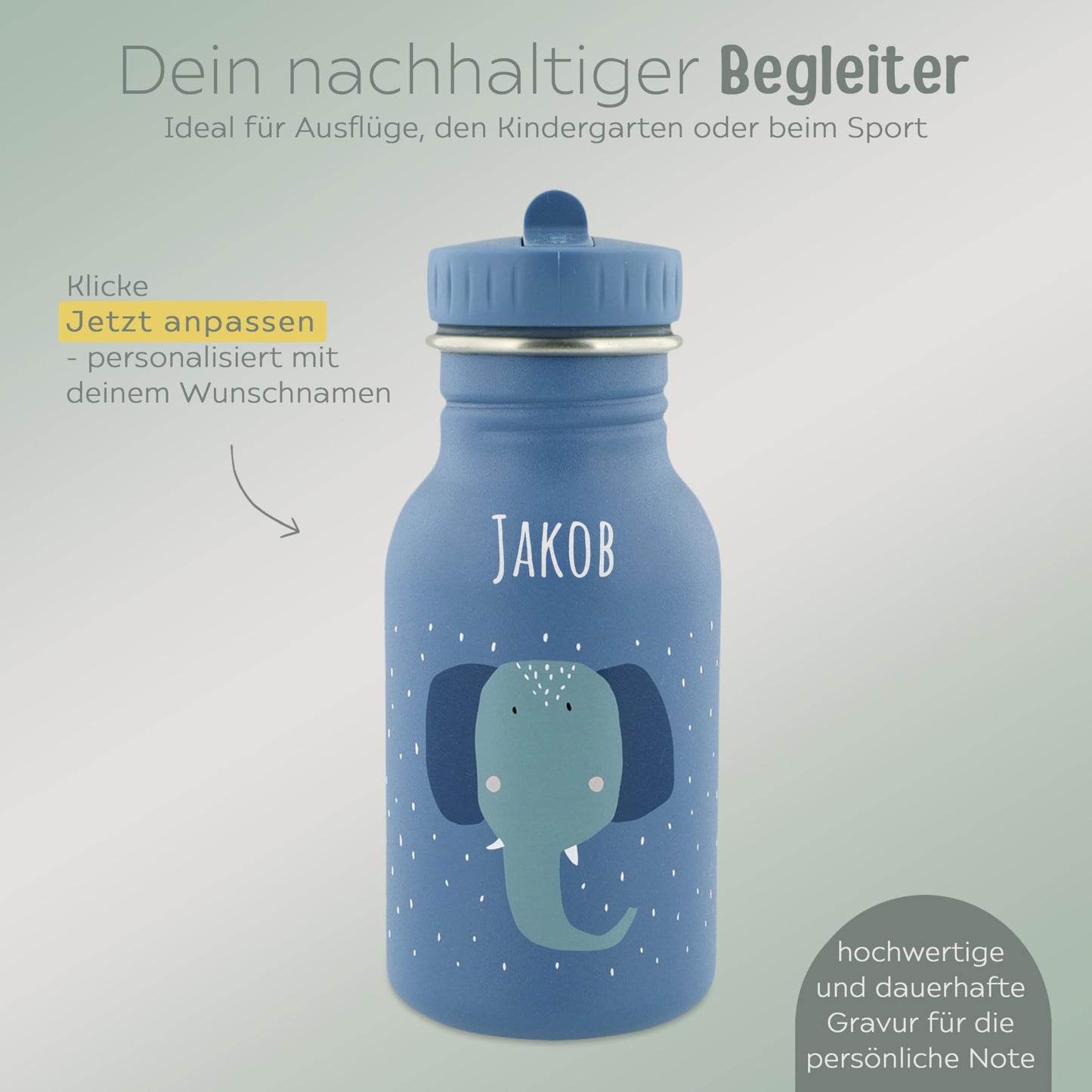 Magic wish water bottle personalized for children, personalized bottle, baby bottle, kids bottle, Trixie water bottles with custom name (Elephant, 350ml)