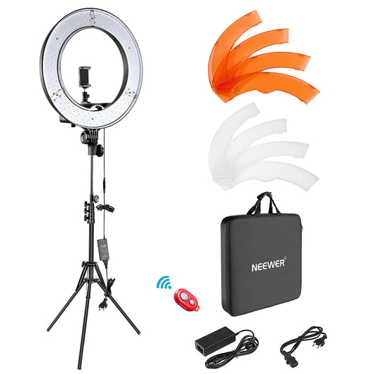 NEEWER Camera Photo Video Ring Light Kit: 18-inch/48-centimeter Outer 52W 5500K Dimmable LED Ring Light Light Stand Bluetooth Receiver for Smartphone YouTube Self-Portrait Shots