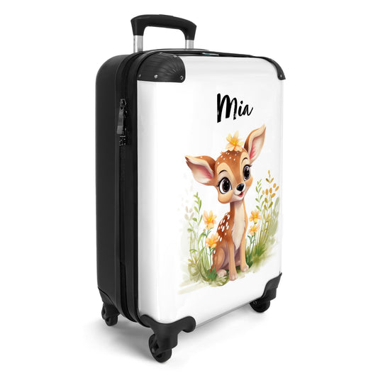 NoBoringSuitcases.com® Children's Suitcase for Girls - Small Deer on White Background - Kids Suitcase Girl - Trolley - Kids Trolley Girl - 55x40x20 - Photo Suitcase - Personalized