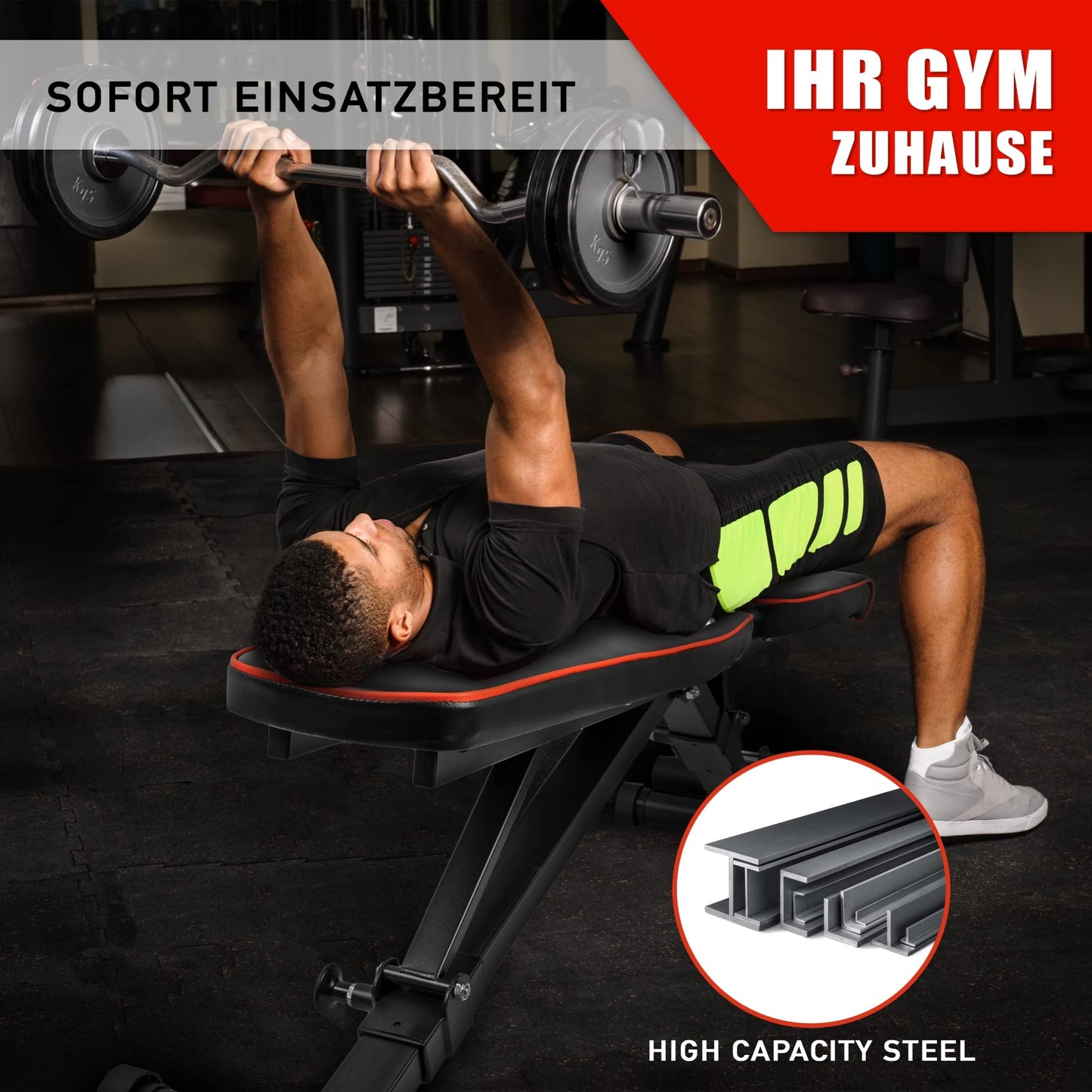Professional dumbbell | Foldable Deluxe Dumbbell Bench | Space-saving & quick to fold | 21-level adjustable incline bench | Extremely durable with 550 kg weight capacity | With leg rest | Foldable and stable training bench