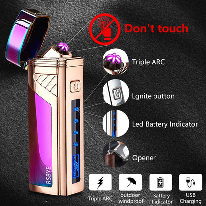 RSBYE Electric Lighter with THREE Arcs, Plasma Lighter with Battery Indicator, High Efficiency Electric Lighter, Arc Lighter USB Rechargeable, Festive Gifts (Colorful)