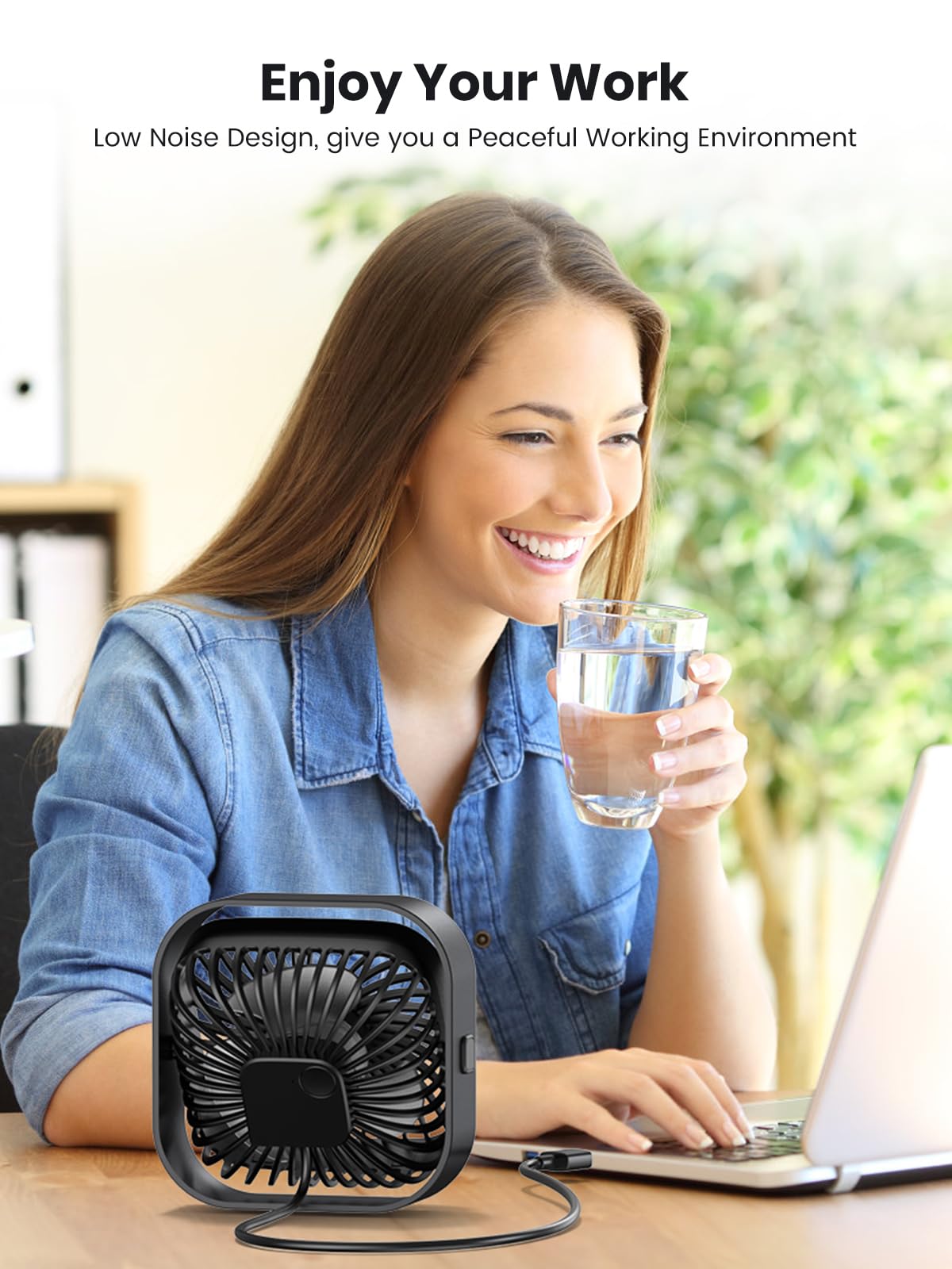 TOPK USB Fan 2 Pack Mini Desk Fans Quiet Operation, USB Powered Desk Fan, 3 Speeds and 360° Rotatable Head for Home Office Bedroom Desk Desktop