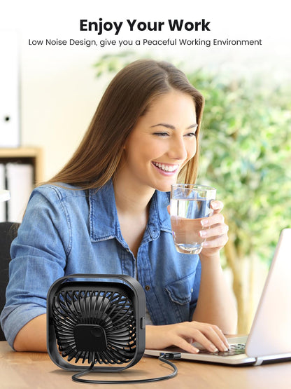 TOPK USB Fan 2 Pack Mini Desk Fans Quiet Operation, USB Powered Desk Fan, 3 Speeds and 360° Rotatable Head for Home Office Bedroom Desk Desktop