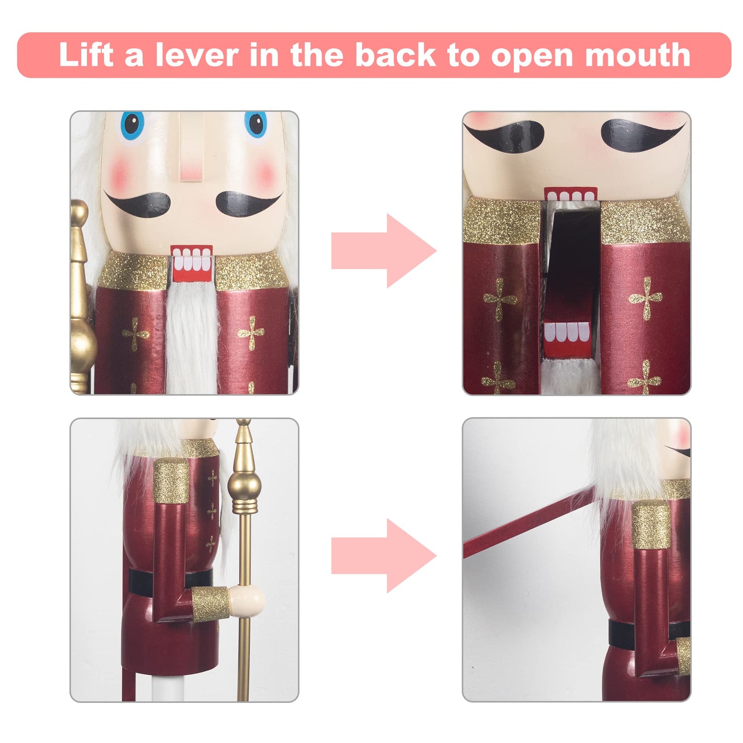 AI Store 120 cm Christmas Nutcracker Lifesize Large XXL Wooden Nutcracker Figure Christmas Decoration (Red King)