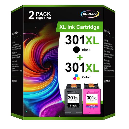 RUDGUZ 301 XL Multipack Compatible for HP 301 Printer Cartridges 301XL for HP Envy 4500 Printer Cartridges 5530 4504 5534 Deskjet 2540 2544 1510 Officejet 4630 2620 (2 Pack)