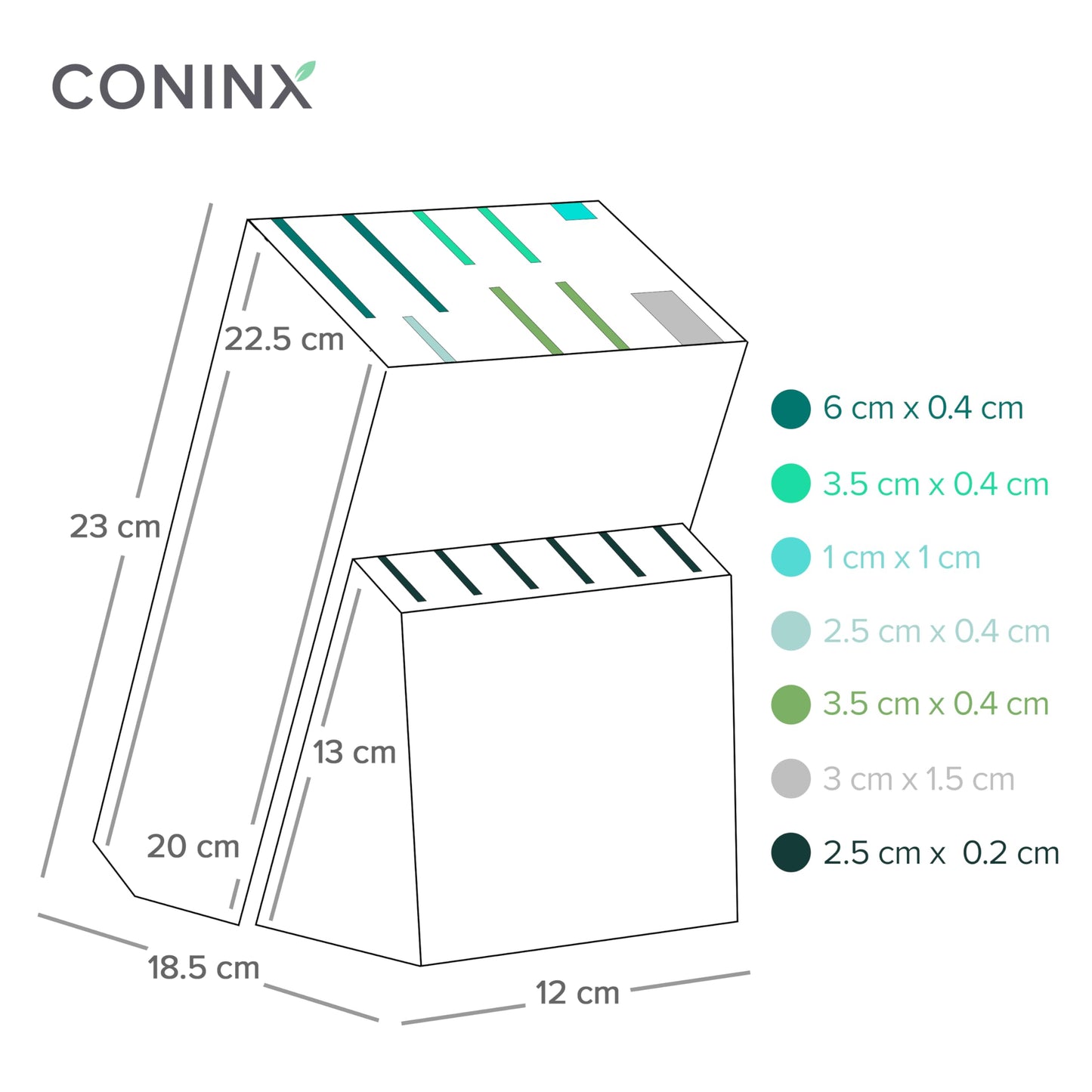 Coninx Rubber Wood Knife Block | Knife Holder 15 Slots Chef's Knife | Knife Block Without Knives | Suitable for 15 Knives, Sharpening Steel | Knife Stand for Kitchen Knives | 13 x 19 x 22 cm