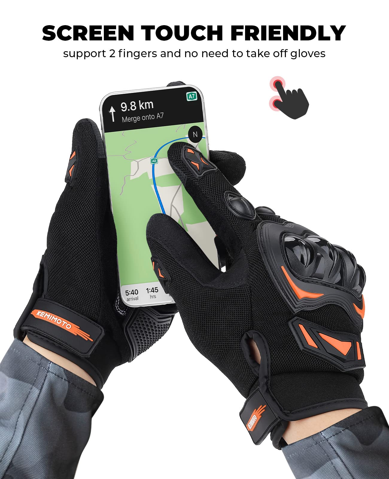 KEMIMOTO Motorcycle Gloves Men, Motorcycle Gloves with Knuckle Protector and Touchscreen, Sport Gloves for Men and Women, for Motorcycle, Bicycle, Scooter, Hunting