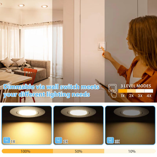 LED recessed spotlights 230V Flat Dimmable, 3-stage spots, 6W IP44 Bathroom recessed ceiling lights Ceiling spots, Warm White 3000K Swivel Recessed spotlights for bathroom kitchen living room, 6-piece set