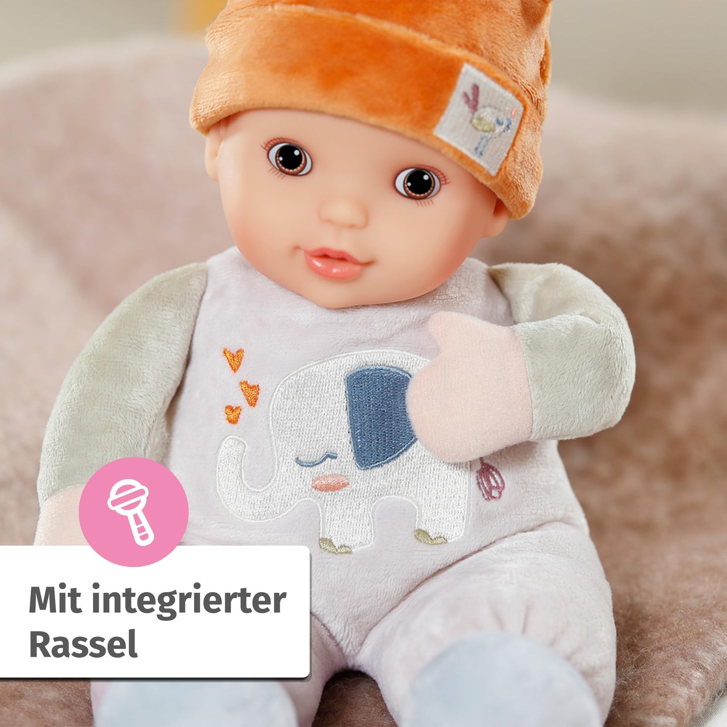 Baby Annabell for Babies Sweetie Sand 30cm, soft 30cm fabric doll with integrated rattle, suitable for newborns, 710722 by Zapf Creation.