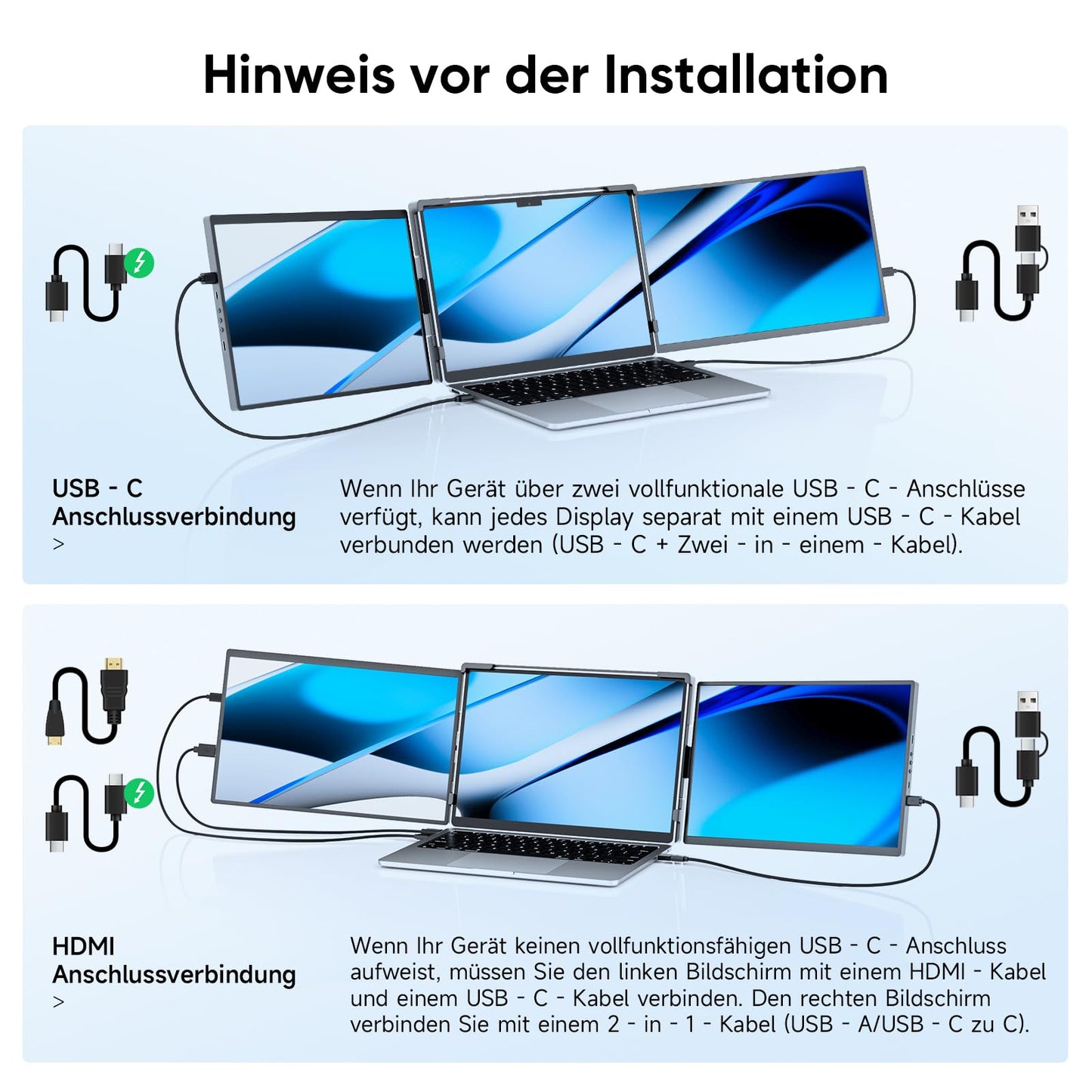 2025 Newest Laptop Screen Extender, 14.1" FHD 1200P IPS Display laptop screen extension, Plug & Play Triple Monitor, compatible with 14"-17" for Windows, Mac, Android, Chrome
