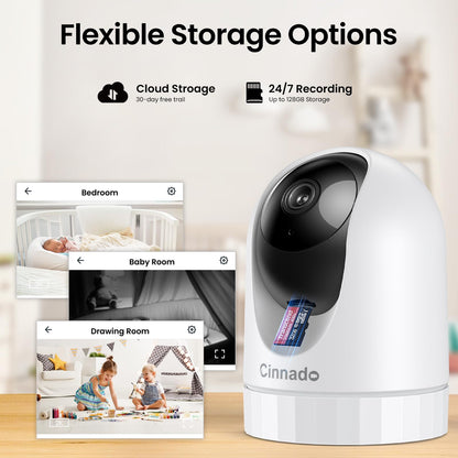 Cinnado Indoor Surveillance Camera - 2K Baby Monitor with Camera, 360 Degree WiFi Indoor Dog Camera with APP, Automatic Tracking, Two-Way Audio, Motion Detection, Night Vision, compatible with Alexa