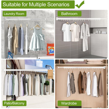 Kelisiting retractable clothes drying rack, 2-folded, white, space-saving, foldable, durable, for laundry, balcony, bathroom, patio, dorm, apartment.