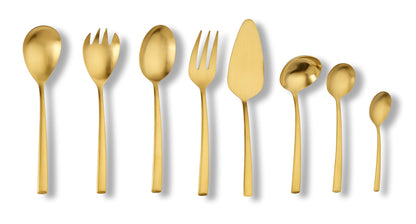 "Avelino" 68-piece PVD gold matte stainless steel flatware set by Echtwerk for 12 people. Includes storage case.