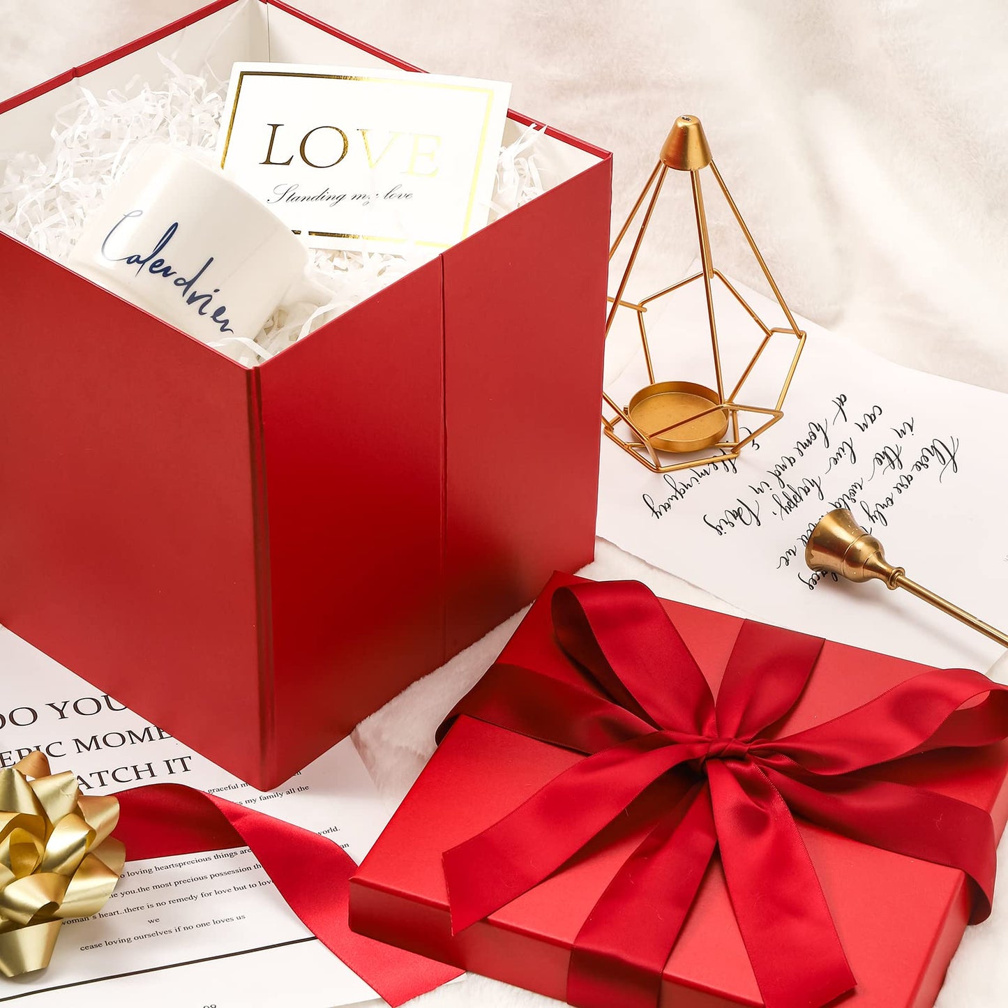 RUSPEPA Medium Birthday Gift Box with Lid, Ribbon, and Tissue Paper, Foldable Gift Box - 1 Piece, 10 x 10 x 10 inches, Red