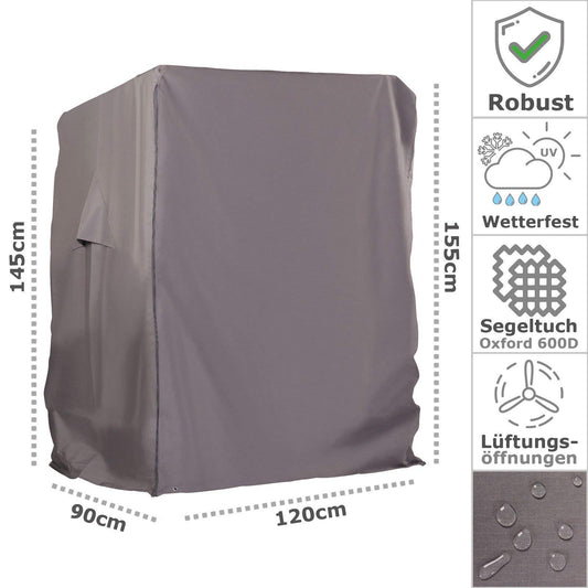 Hanse Beach Chair Cover made of 600D Oxford fabric with extra flexible velcro closure, Premium Beach Chair Cover 120cm wide in gray.