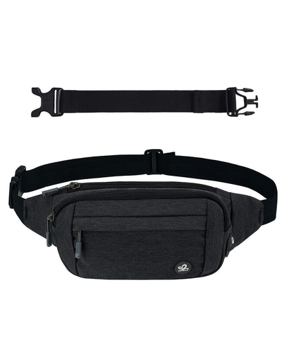 WATERFLY Waist Bag for Men and Women: Small Belt Bag Sport Bum Hip Bag for Men Women Waist Fanny Pack with Extension Belt for Travel Hiking Dog Training Outdoor Black Gray