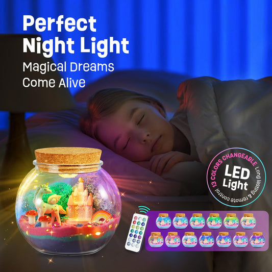 Unicorn gifts for girls - Unicorn terrarium set for kids - Birthday gift for girls aged 4, 5, 6, 7, 8-12 years - DIY unicorn toy for girls - Easter craft kit for kids.