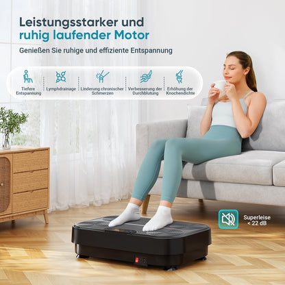 The THERUN vibration plate is a home sports vibrating plate with 1-99 different vibration intensities. It is perfect for muscle building, fat loss, and full body training. Comes with 4 fitness bands in black.