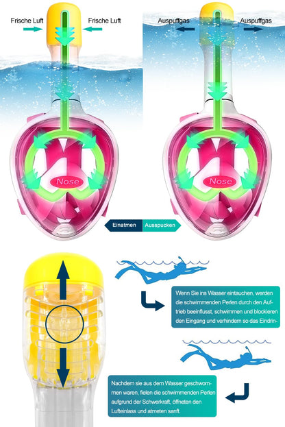 HINATAA Snorkel Mask, 180° Full Face, Diving Mask, Free Breathing, Anti-Fog and Anti-Leak Technology with Adjustable Head Straps for Adults, Teens, Kids (Pink, L-XL)