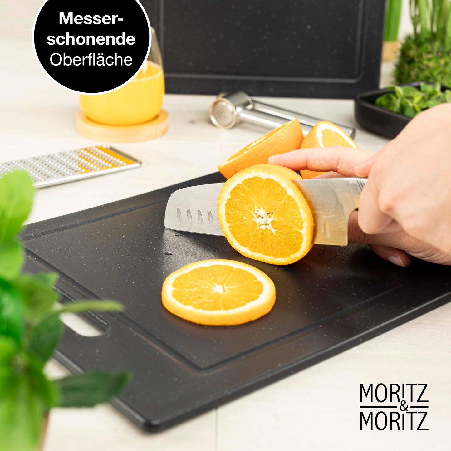 Moritz & Moritz 2x Plastic Cutting Boards - 36 x 27.5 cm - BPA-free Cutting Boards - Granite-style Kitchen Boards - Cutting Board with Non-slip Feet, Grip Opening - Cutting Board with Juice Groove
