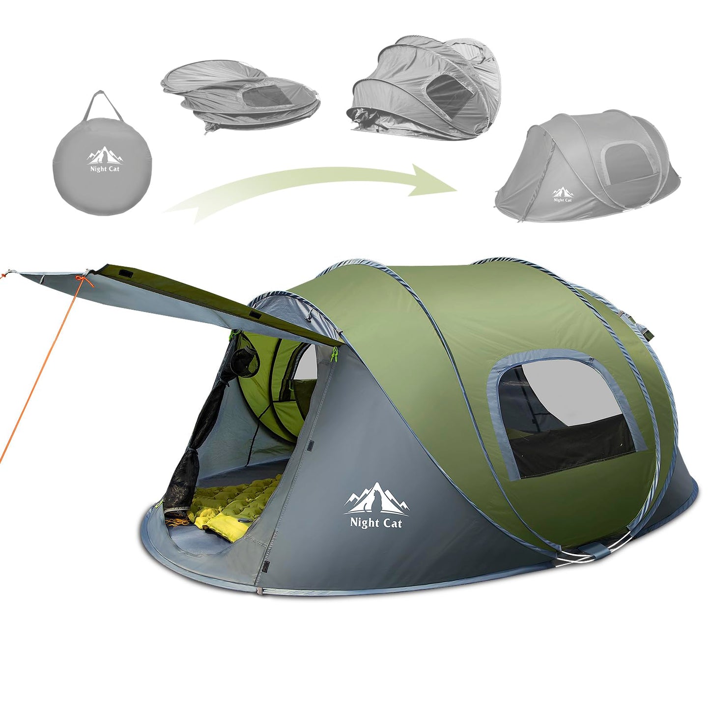Night Cat 4-Person Waterproof Backpacking Tent: Camping tent for outdoor sports, picnicking, hiking, and traveling.